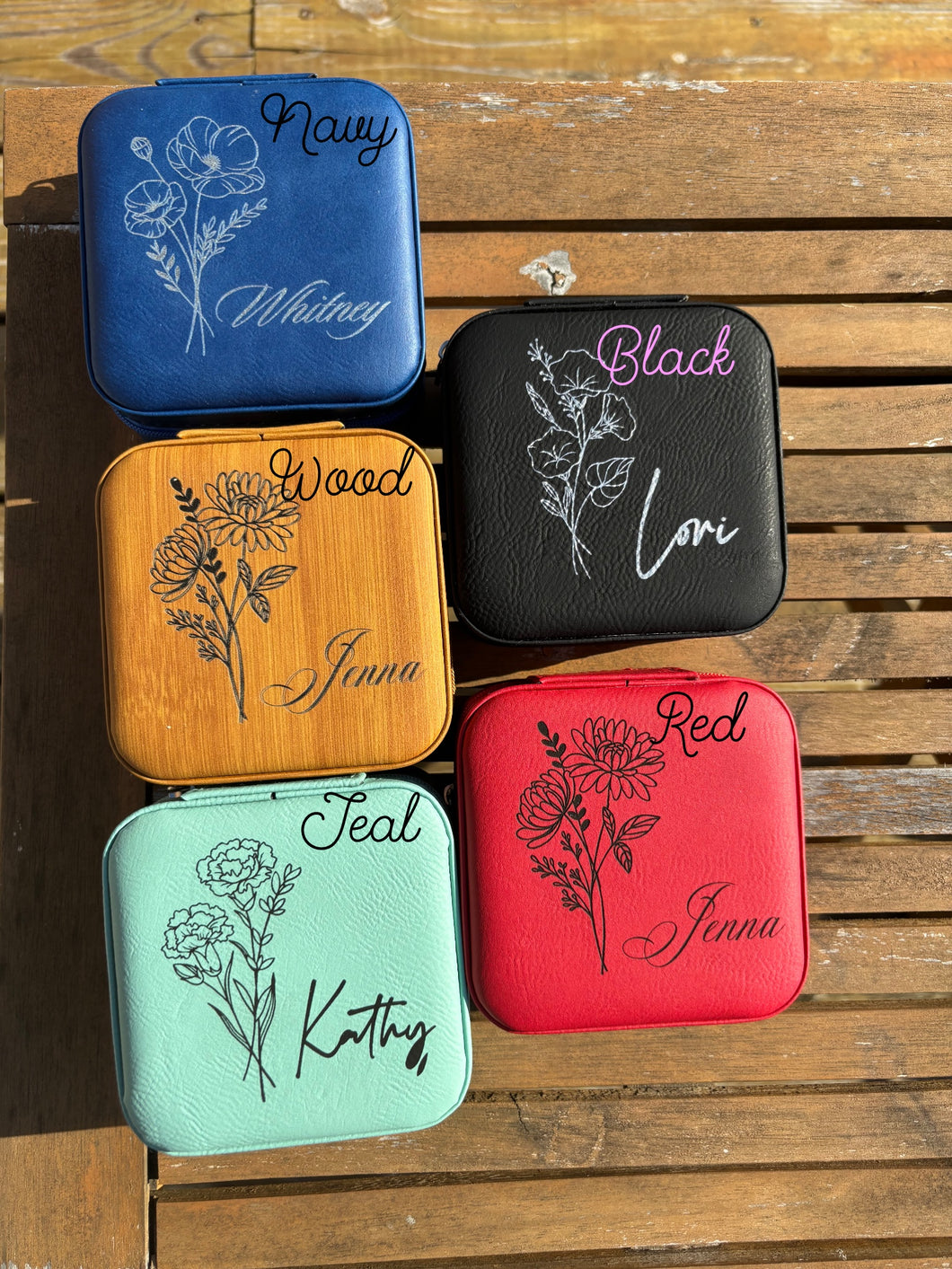 Laser Engraved Birth Flower Jewelry Boxes